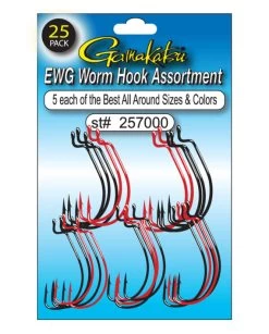 Gamakatsu EWG Worm Hook Assortment 25-Piece Variety Pack